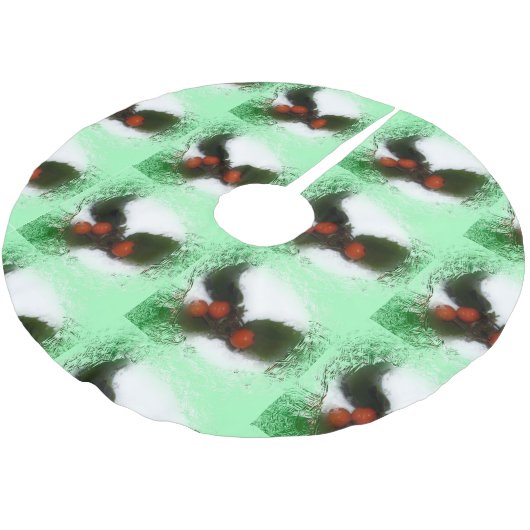 Tiled Frosty Green Holly Polyester Weihnachtsbaumdecke (Schrägansicht)