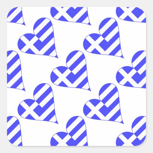 Tiled Greek Flag Heart Funky Quadratischer Aufkleber (Vorderseite)