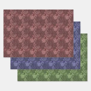 Tiled Paisley Pattern Red Blue Green Oldfashion Geschenkpapier Set