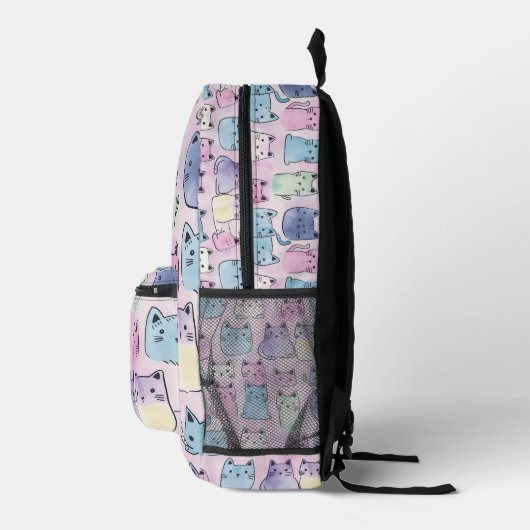 Tiled Pastel Cat Pattern Bedruckter Rucksack (Rechts)
