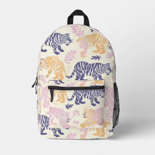 Tiled Pastel Tiger Pattern Bedruckter Rucksack (Vorderseite)