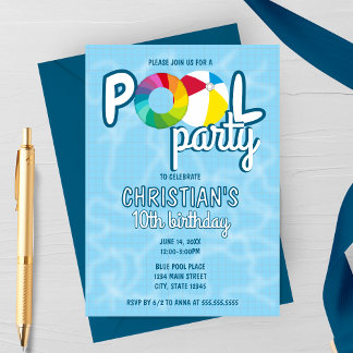 Tiled Pool Party Geburtstagseinladung Einladung