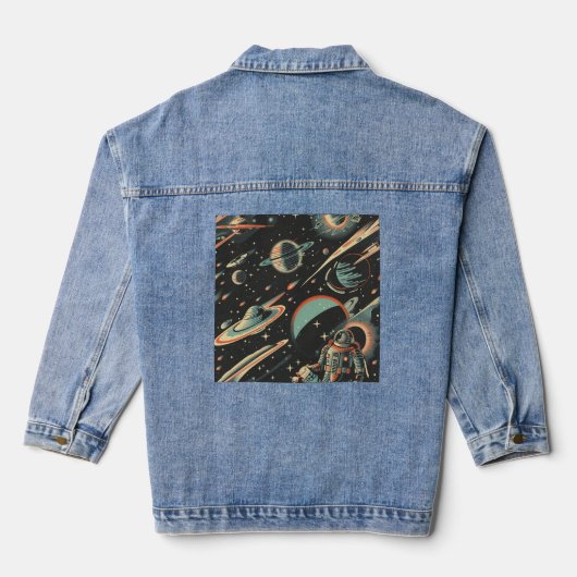 Tiled Sci-Fi Astronaut-Muster Jeansjacke (Rückseite)