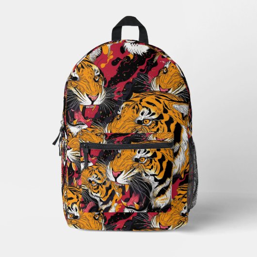 Tiled Snarling Tiger Pattern Bedruckter Rucksack (Vorderseite)