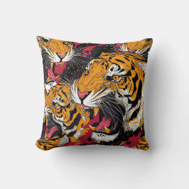 Tiled Snarling Tiger Pattern Kissen