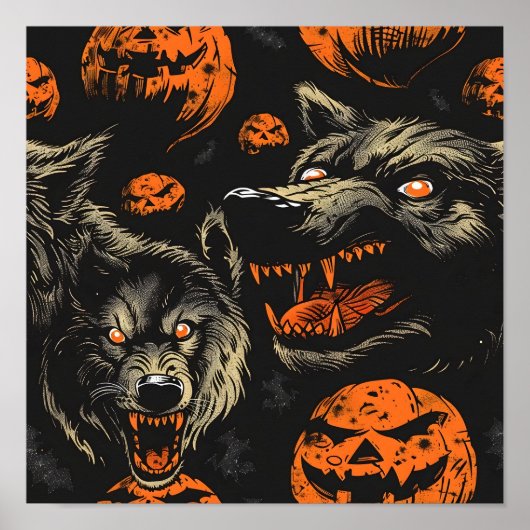 Tiled Werewolf Pattern Poster (Vorne)