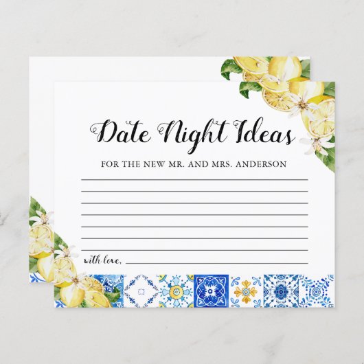 Tiles Lemon Date Night Ideas Brautparty Card (Vorne/Hinten)