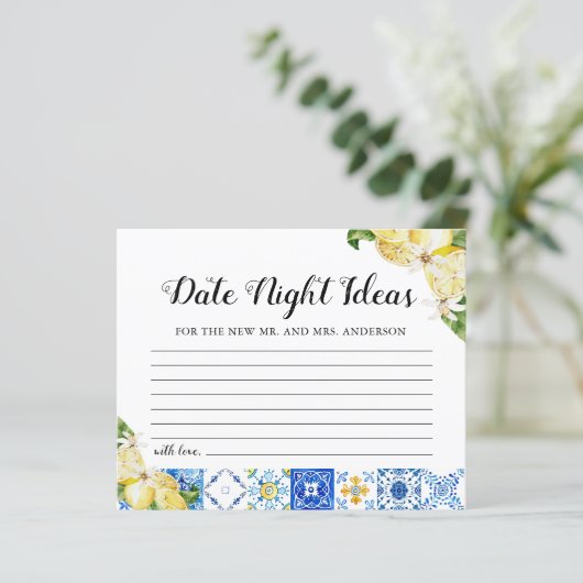 Tiles Lemon Date Night Ideas Brautparty Card (Stehend Vorderseite)