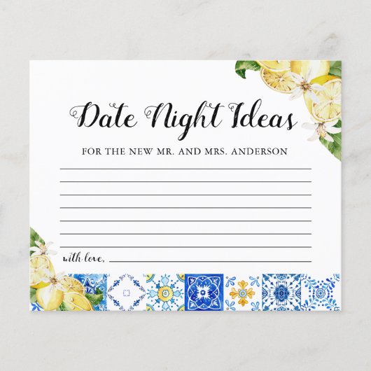 Tiles Lemon Date Night Ideas Brautparty Card (Vorderseite)