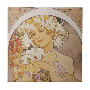 Tiles - Mucha Blume Lady Art Nouveau Fliese