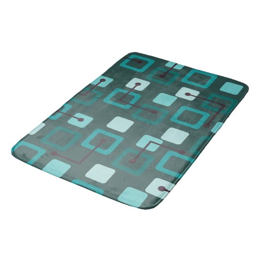 Tiles & Squares Aquamarin für die Mitte der 50er J Badematte (Schrägansicht)