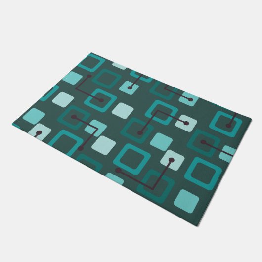 Tiles & Squares Aquamarin für die Mitte der 50er J Fußmatte (Schrägansicht)
