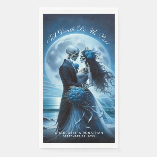 Till Death Do Us Part Blue Skeleton Couple Wedding Serviette (Vorderseite)