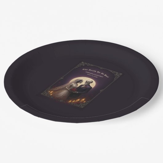 Till Death Do Us Part Gothic Skeletons Wedding Pappteller (Schrägansicht)