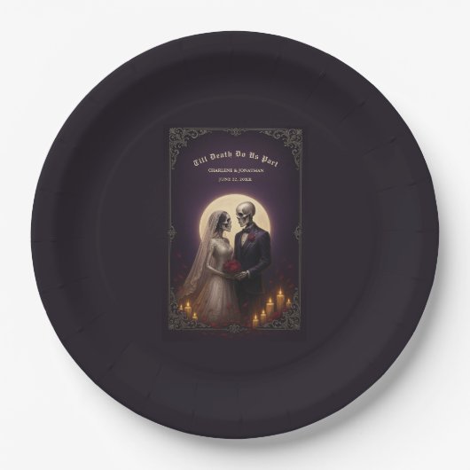 Till Death Do Us Part Gothic Skeletons Wedding Pappteller (Vorderseite)
