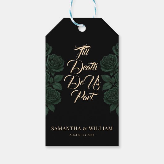 Till Death Do Us Part Green Rose Gothic Wedding Geschenkanhänger (Vorderseite)