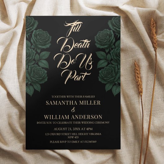 Till Death Do Us Part Green Rose Gothic Wedding In Einladung