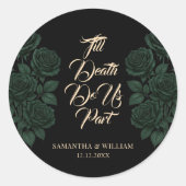 Till Death Do Us Part Green Rose Modern Wedding Runder Aufkleber (Vorderseite)