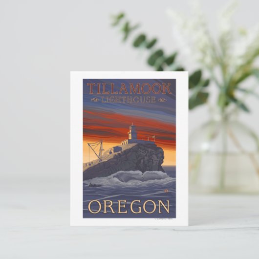 Tillamook Lighthouse Vintage Travel Poster Postkarte (Stehend Vorderseite)