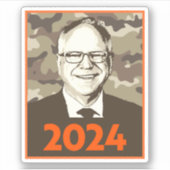 Tim Walz 2024 Hoffnung in Camouflage Aufkleber (Vorderseite)