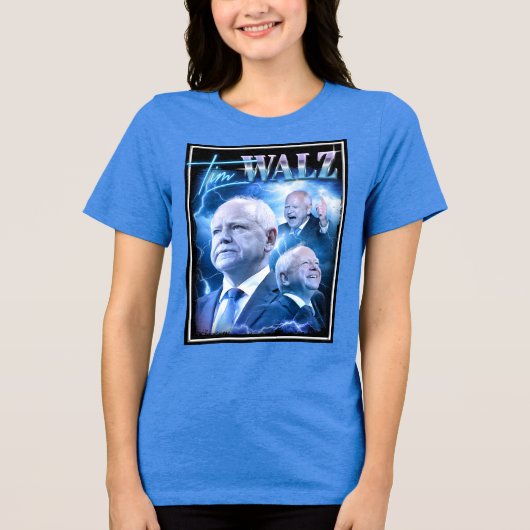 Tim Walz Retro 90er Stil Tri-Blend Shirt (Vorderseite)