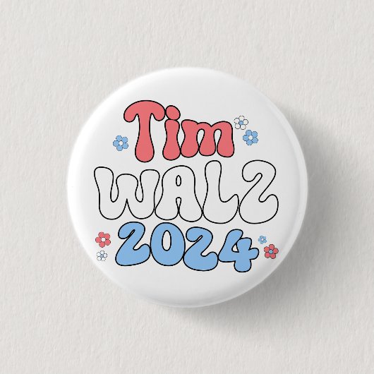 Tim Walz Retro Hippie Style Button (Vorderseite)