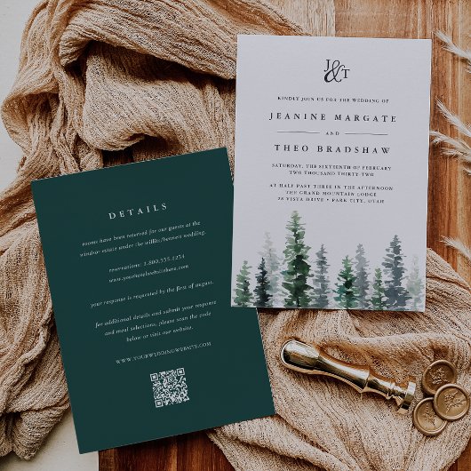 Timber Grove | Doppelseitige Monogramm-Hochzeit Einladung