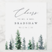 Timber Grove | Winter Evergreen Hochzeit Weinetikett (Einzelnes Label)