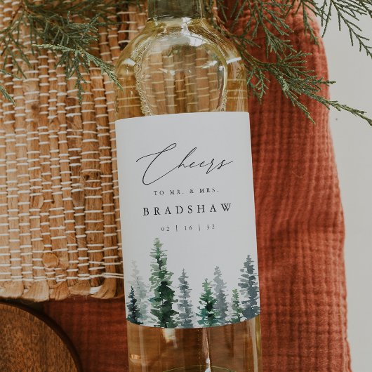 Timber Grove | Winter Evergreen Hochzeit Weinetikett