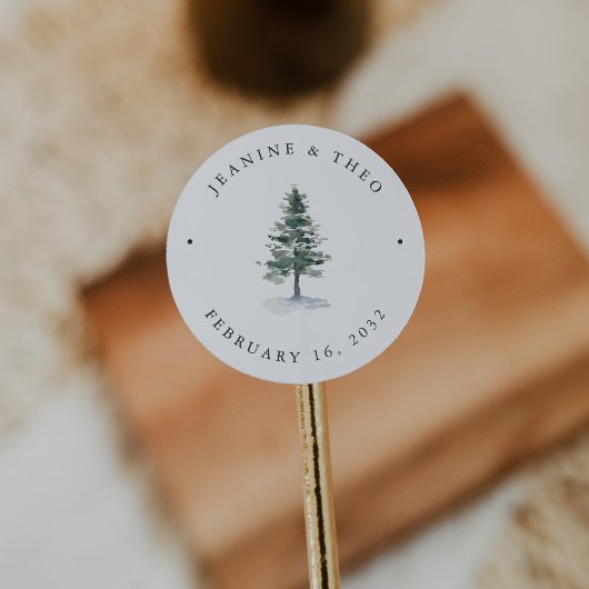 Timber Grove | Winter Pine Tree Wedding Runder Aufkleber