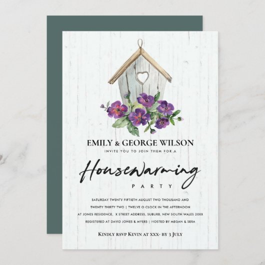 TIMBER HOLZBLUMENBLUMENHAUS PARTY EINLADUNG (Vorne/Hinten)