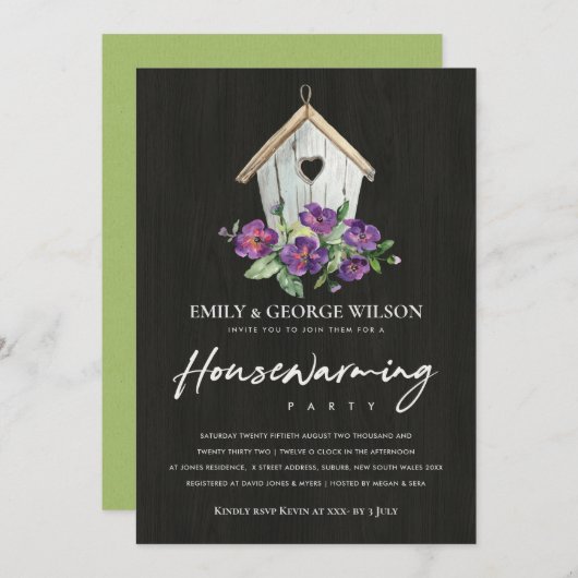 TIMBER HOLZBLUMENBLUMENHAUS PARTY EINLADUNG (Vorne/Hinten)