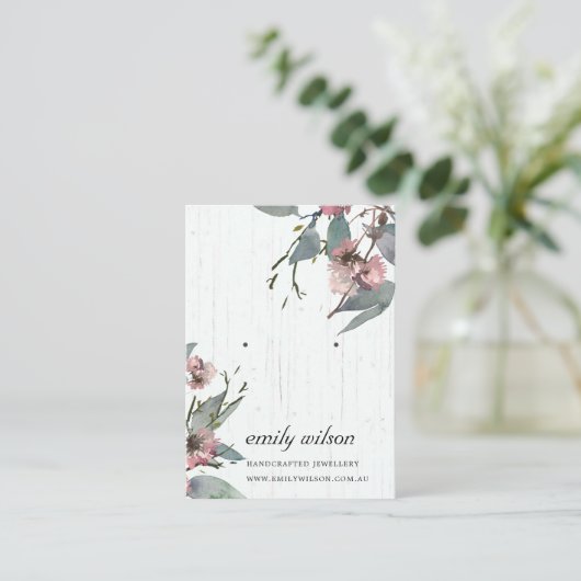 TIMBER PINK FLORAL EUCALYPTUS EARRING STUD DISPLAY VISITENKARTE (Stehend Vorderseite)