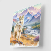 Timber Wolf Nature Quadratische Wanduhr (Winkel)