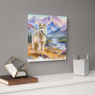 Timber Wolf Nature Quadratische Wanduhr