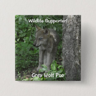 Timber Wolf Pup Wildlife ID Button