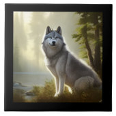 Timber Wolf Wildlife Portrait Fliese (Vorderseite)