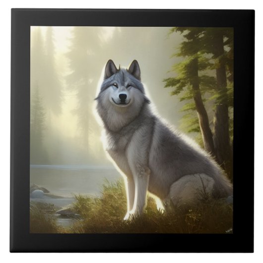 Timber Wolf Wildlife Portrait Fliese (Vorderseite)