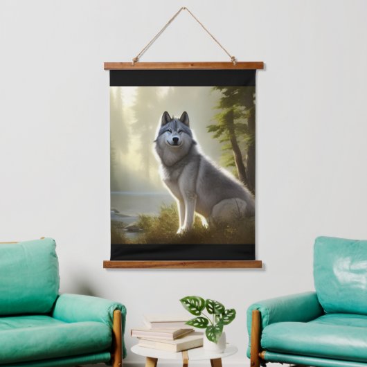 Timber Wolf Wildlife Portrait Wandteppich Mit Holzrahmen (Wohnzimmer)