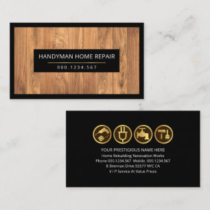 Timber Wood Grain Black Handyman Frame Visitenkarte