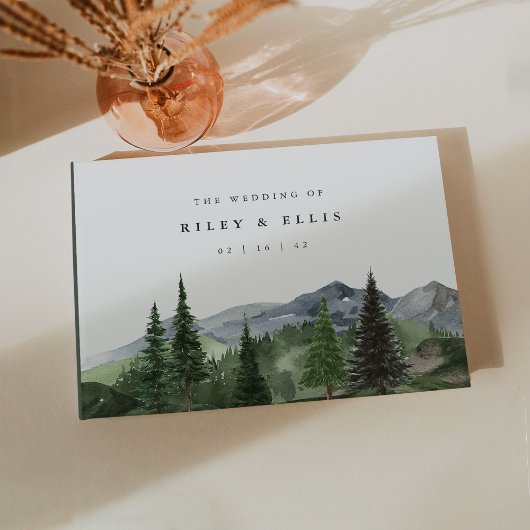 Timberline | Aquarell-Bergwald-Hochzeit Gästebuch