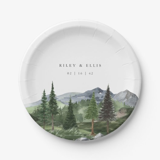 Timberline | Hochzeit des Wasserfarbenwaldes Pappteller (Vorderseite)