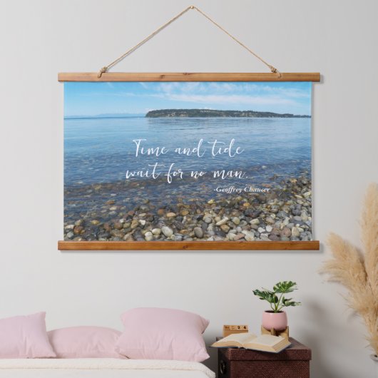 Time and Tide Geoffrey Chaucer Zitat Seascape Wandteppich Mit Holzrahmen (Schlafzimmer)