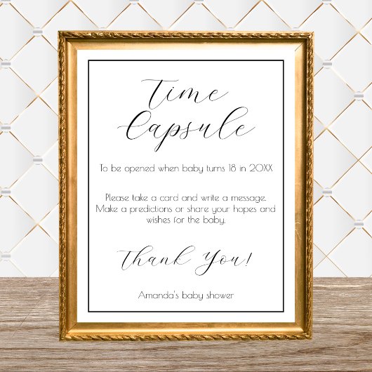 Time Capsul Minimalistisch Baby Shower Game Poster