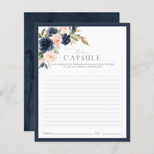 Time Capsule Navy Blue & Blush Floral Shower Game (Vorne/Hinten)