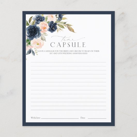 Time Capsule Navy Blue & Blush Floral Shower Game (Vorderseite)