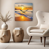 Time Fliegen Beach Sunset Quadratische Wanduhr