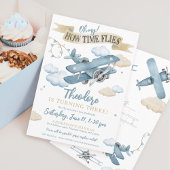 Time Fliegt Flugzeug Cool Blue Boy Geburtstagspart Einladung