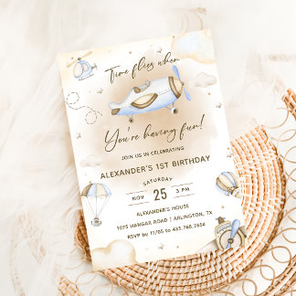 Time Fliegt Flugzeug erste Geburtstagspartei Einladung