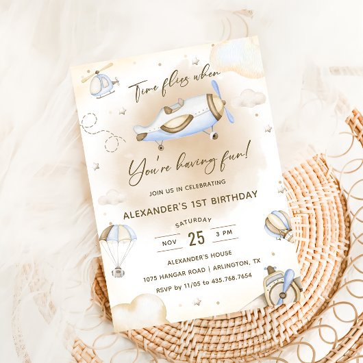 Time Fliegt Flugzeug erste Geburtstagspartei Einladung
